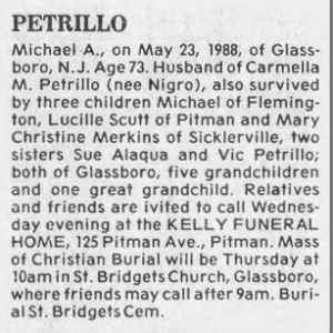 Obituary for Michael A. PETRILLO