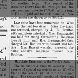 1893 Law Suits,West Berlin Waterford Township times