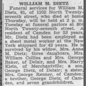 Obituary for WILLIAM M. DIETZ